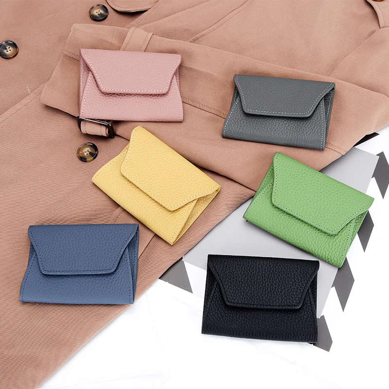 

New Cowhide Fashion Ultra Thin Zero Wallet Leather Simple Short Card Bag Coin Bag Mini Storage card holder purse Coin Pocket