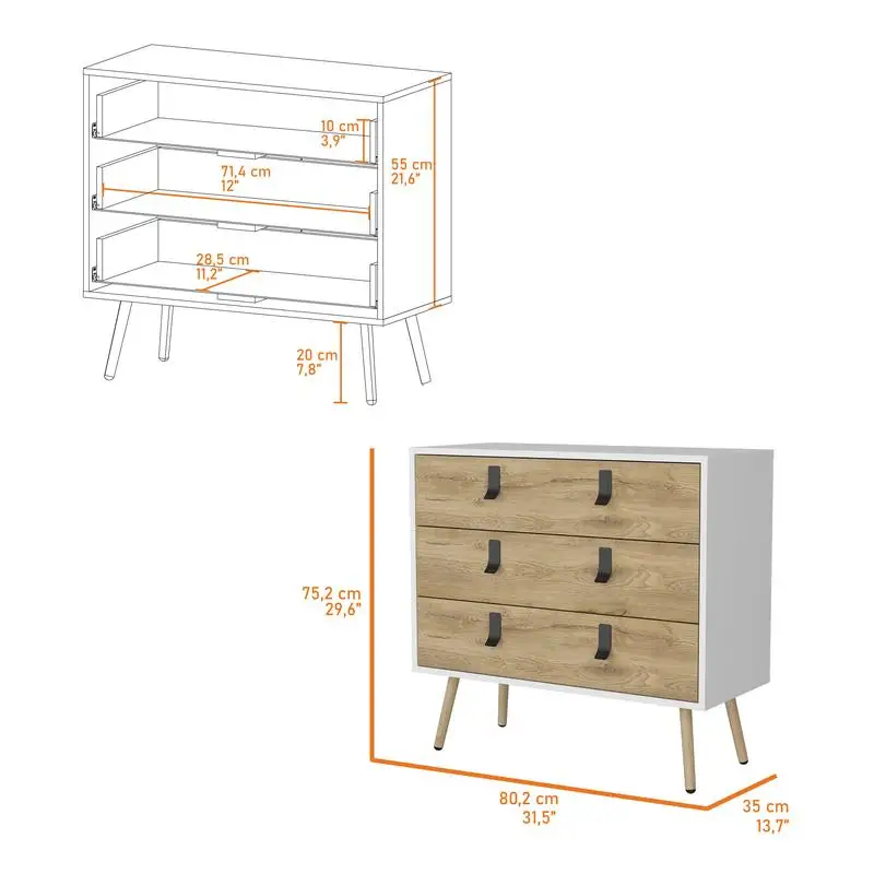 Lemari Laci Modern Chic 3-Laci dengan Kaki Kayu untuk Solusi Penyimpanan yang Bergaya