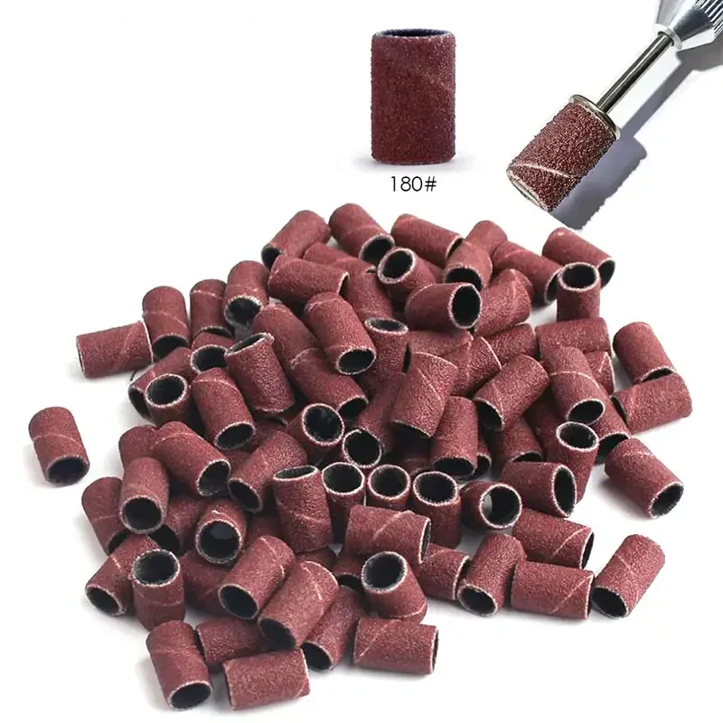 100pcs Electric Manicure Machine Sanding Cap Bands - 180/120/80 Grit Nail Drill Grinding Bits - Pedicure Tool Set BEND261