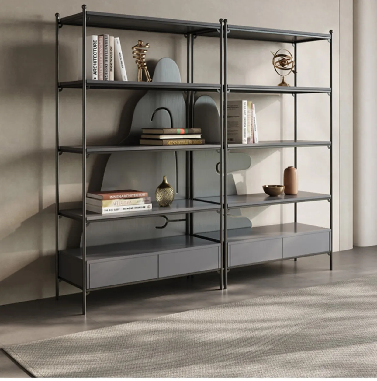 

2003Light luxury bookshelf stainless steel multi-layer display shelf metal Nordic floor bookcase living room