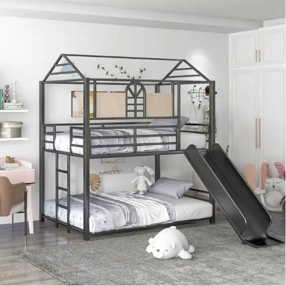 Modern Simple Children's Bunk Bed Double-layer High and Low Mother and Child Bed with Slide Iron Loft Bed