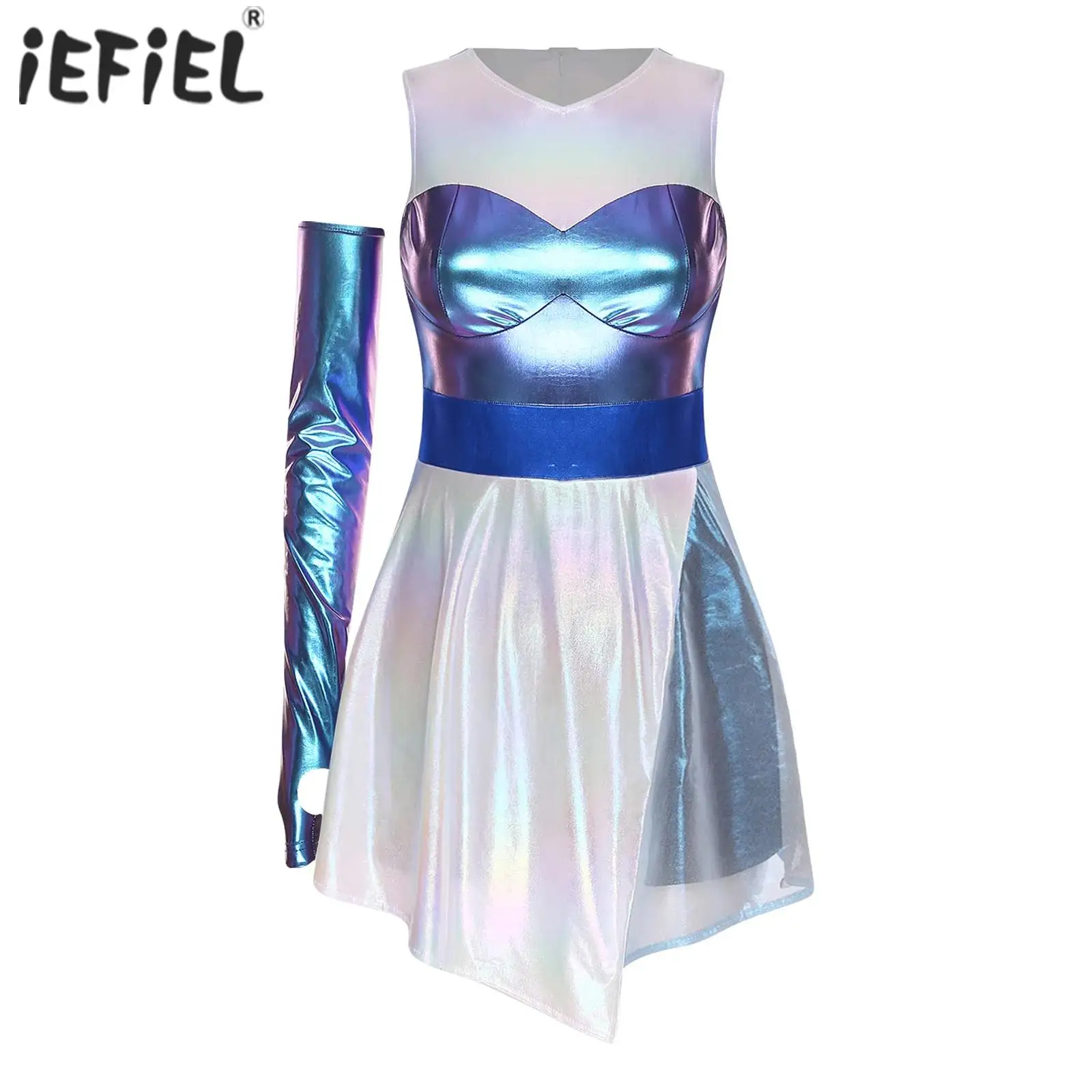 

Женский карнавальный костюм Cutie Alien для косплея, клубная одежда трапециевидной формы, металлическое платье-робот-космонавт с нарукавником