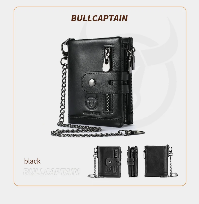 Bullcaptain Herren-Geldbörse aus echtem Leder, modische Qualität, Reise-Geldbörse, RFID-Schutz, Kreditkartenetui, Wollst für Herren mit Kette – Detail 15