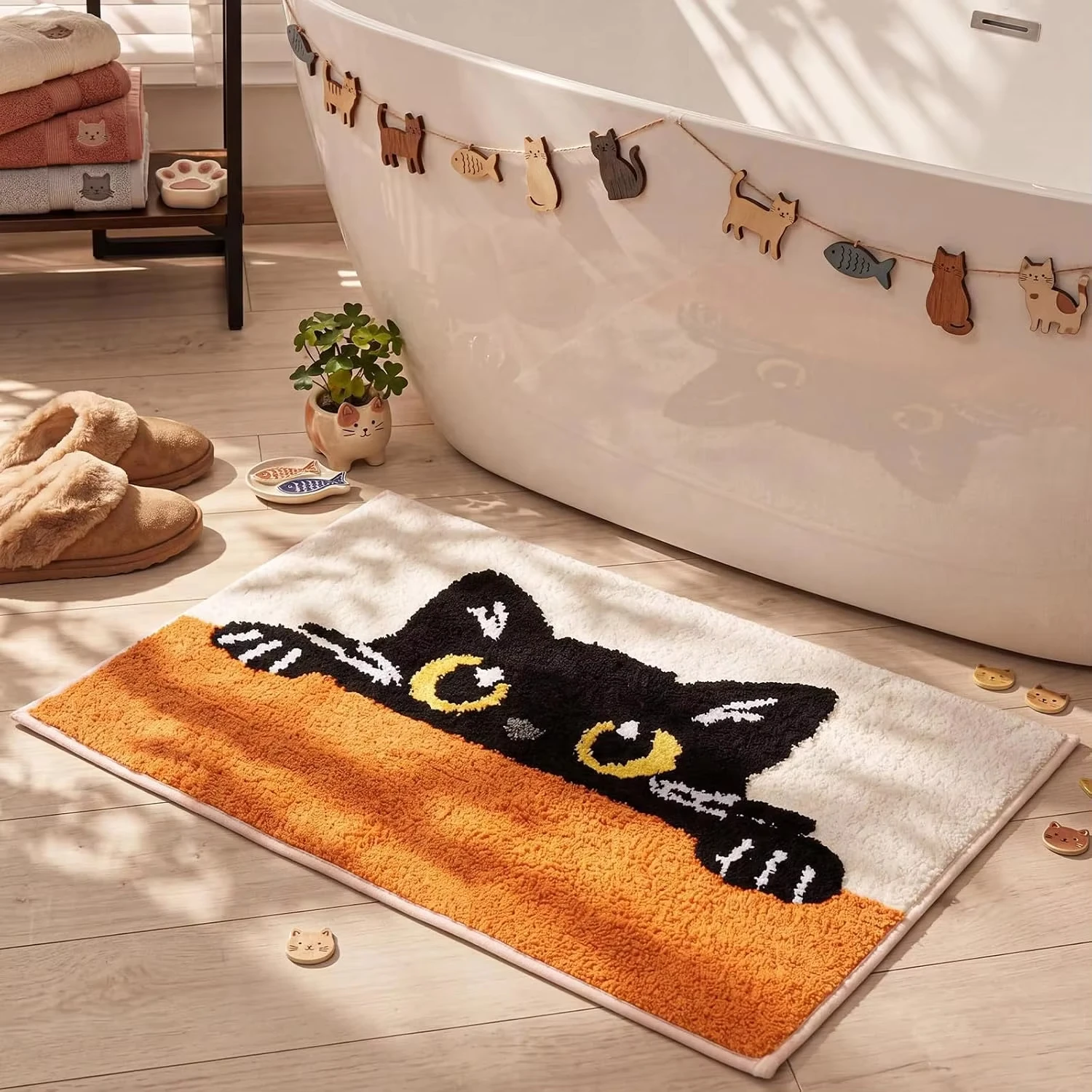 VIKAMA “Little Black Cat” Doormat, Non-Slip, Absorbent Bathroom Doormat and Decorative Entryway Mat, Home Decor