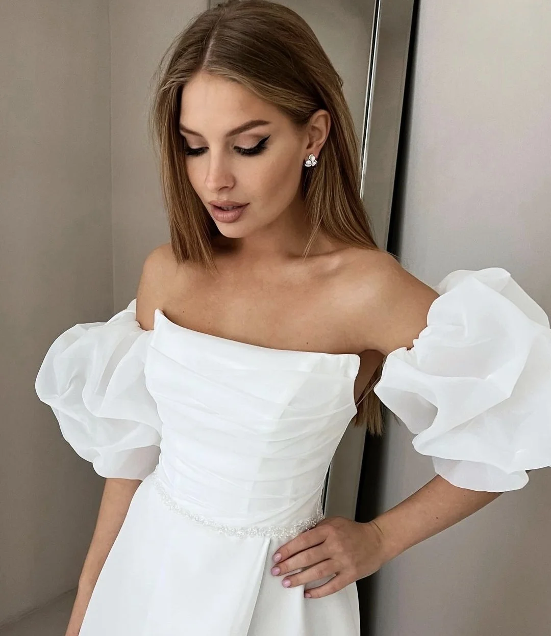 2025 Customize To Measures Wedding Dress Elegant Beach A-Line Puff Sleeve For Women Bridal Gowns Beach Floor Length Zipper