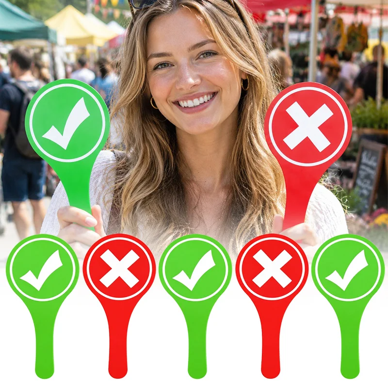 5PCS Double Sided Yes No Handheld Paddles Red Green Check Cross Signs for Travel Food Check In Quiz Vote Office Meeting ZYF