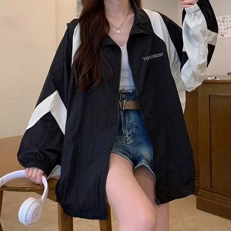 

Vintage Harajuku Windbreaker Jacket Women Streetwear Oversized Trench Coat Korean Loose Thin Simple Design Causal Female Outwear