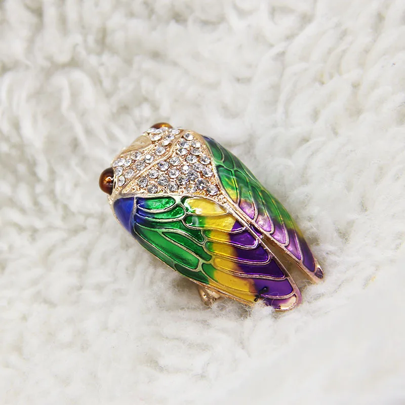 SKEDS Luxury Women Girls Cute Cicada Bug Enamel Brooch Pin Vintage Pearl Crystal Insect Jewelry Accessories Brooches For Women