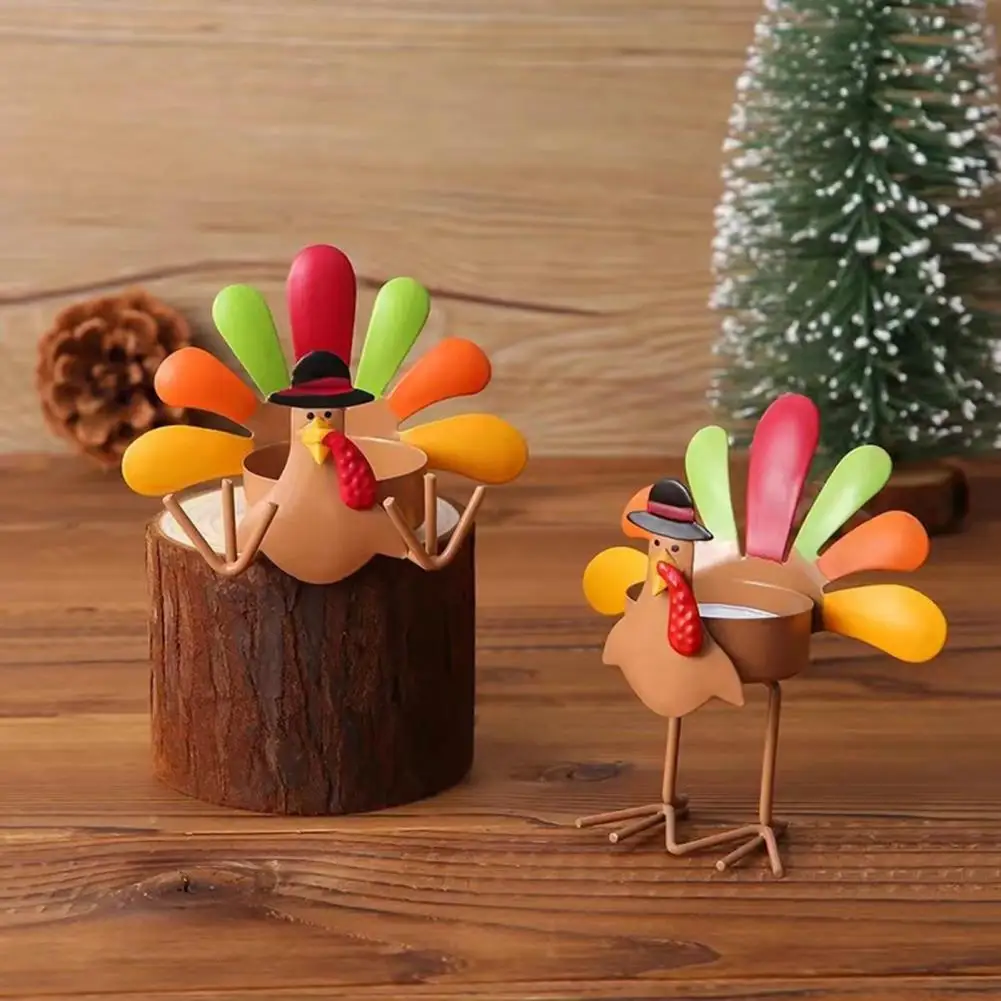 Thanksgiving Colorful Turkey Candle Holder Votive Tealight Candle Stand Metal Candlestick Decoration Ornament Holiday Party Tabl