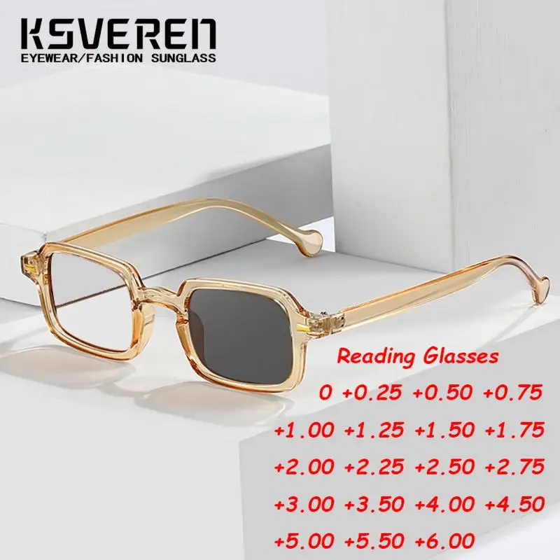 

KSVEREN Photochromic Reading Glasses For Men Women Square Frame Prescription glasses Outdoor Fashion Presbyopic Sunglasses