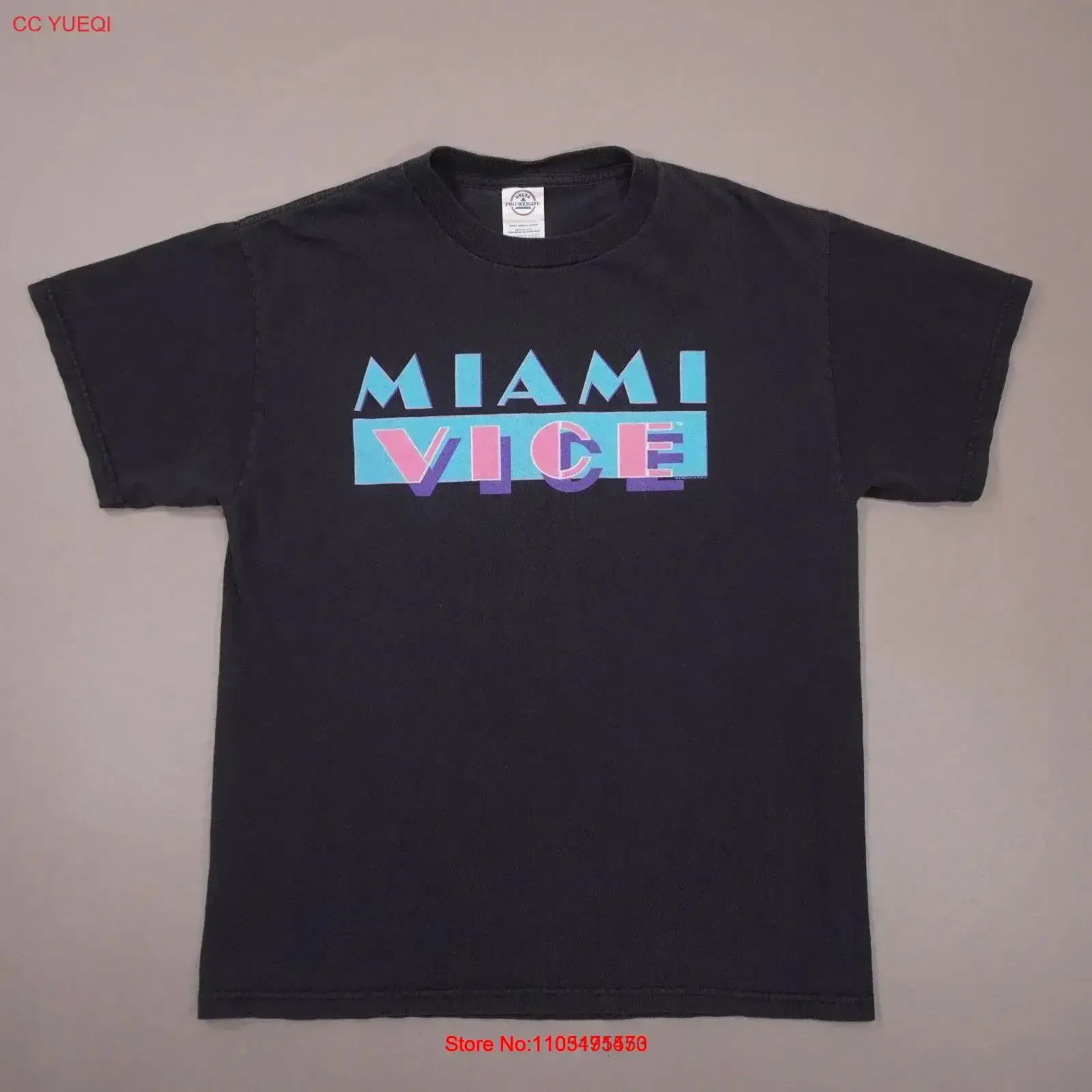 Vintage Y2K Miami Vice TV Logo T Shirt Mens Medium Black Fade  vintage Washed Soft fashion graphic Stretched Versatile