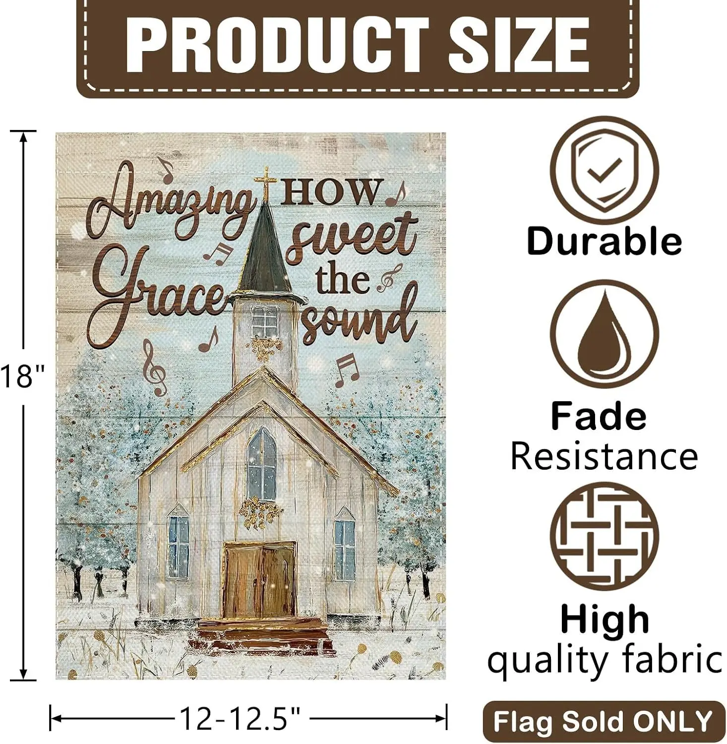 Amazing Grace How Sweet The Sound Garden Flag, 12x18in Christian Farmhouse