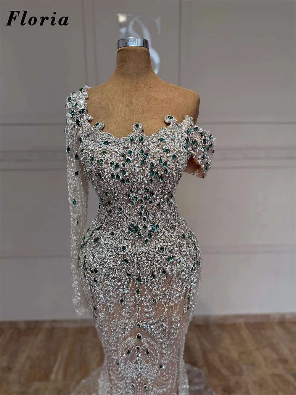 

Luxury One Shoulder Cocktail Dresses Customized Heavy Beaded Crystals Wedding Guest Gowns Long Evening Dress Party Night Dress