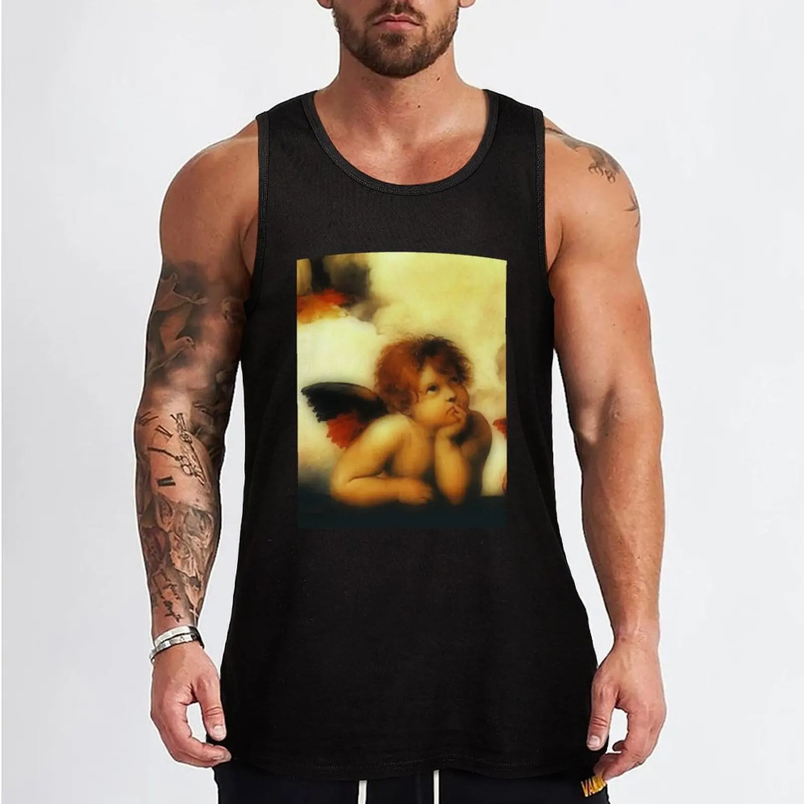 Raffaello Sanzio da Urbino Sistine Madonna(angel 1), 1513-1514. Tank Top t-shirts man Men's sleeveless