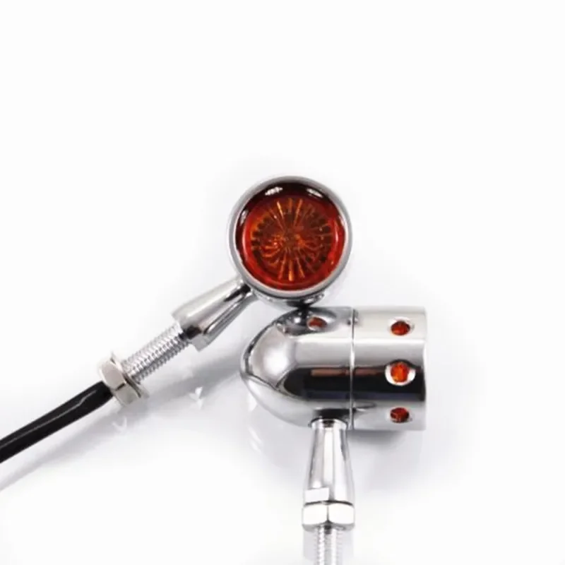 12V Chrome Universal Motorcycle Metal Retro Turn Signal Lights Indicator Lamp For Harley Honda Yamaha Suzuki Chopper Bobber