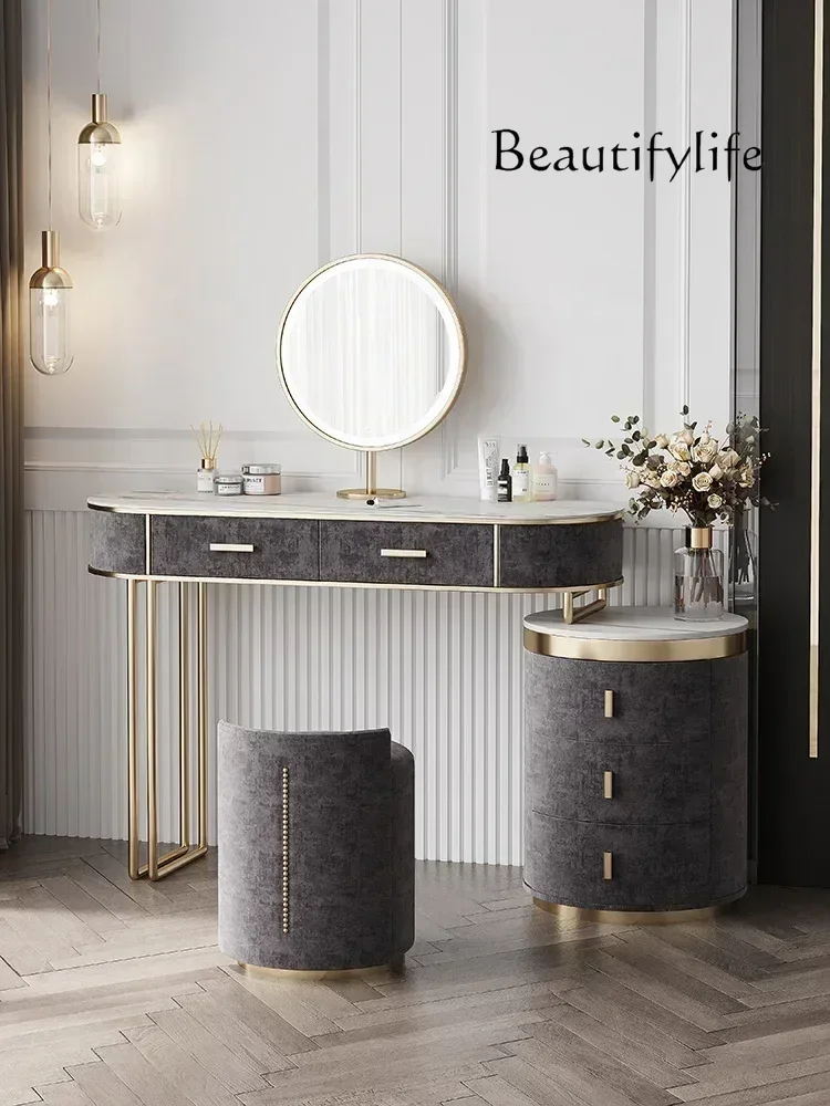 N19 Bedroom Set European Furniture Luxury Dresser Make Up Table With Mirror And Stool Vanity Desk LED Light Makeup Dressing Tab
