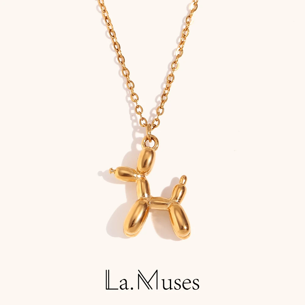 La.Muses Lovely three-dimensional puppy pendant o-chain one piece stainless steel necklace woman Jewelry on the neck Decoration