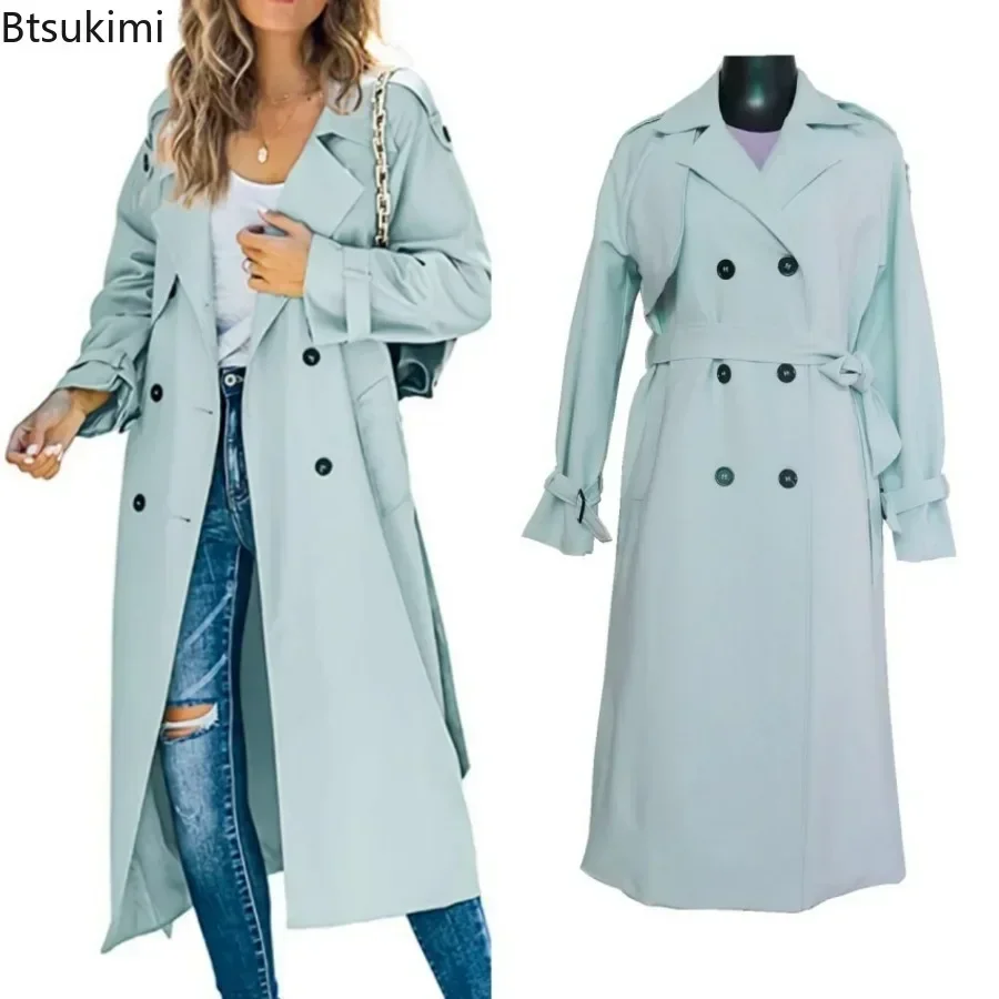 

2025 Women's Warm Jackets Autumn Winter Lapel Coats Solid Double Breasted Ladies Knee Length Blends Coat Womens Overcoat Jacket