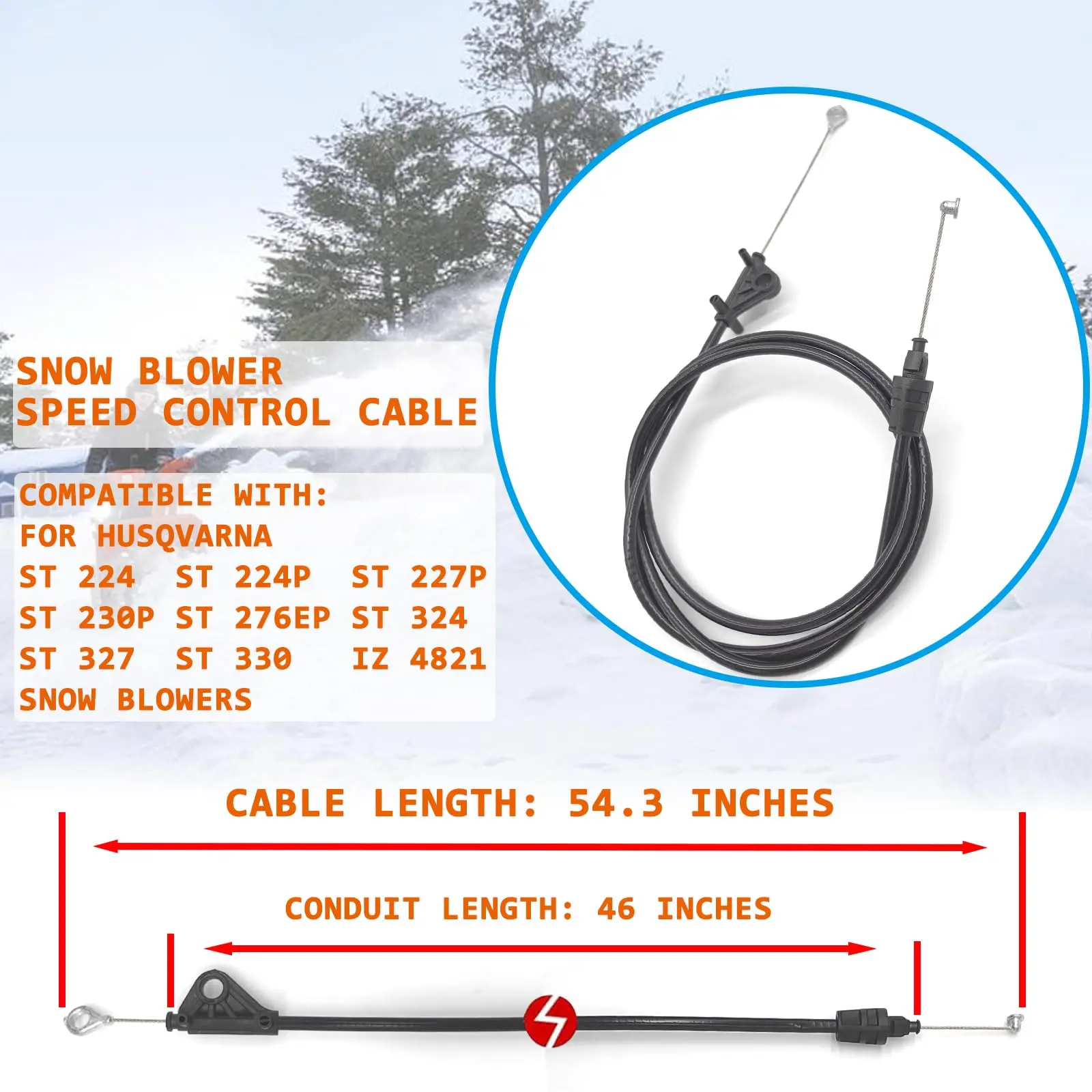 588122301 Speed Control Cable for Husqvarna ST224 ST227 ST230 ST324 ST327 ST330 Craftsman Poulan Jonsered Snow Blowers Throwers