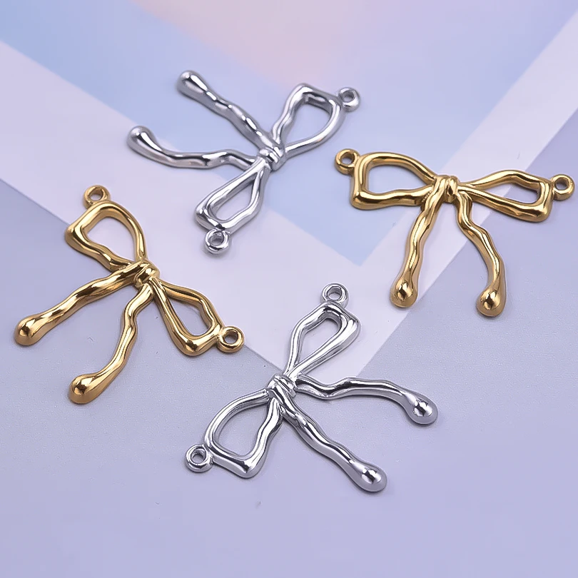 10pcs Stainless Steel Fashion Metal Bow Pendant Handmade Diy Men Women's Gathering Non Fading Jewelry Necklace Pendant Accessory