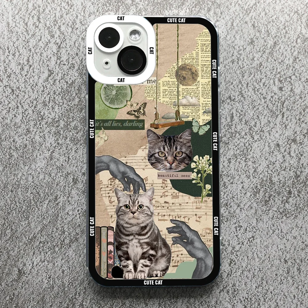 Case For iPhone 16 15 14 13 12 11 Pro Max Mini XS X XR SE 7 8 Plus Soft Cover Cute Cat Dog Sticker
