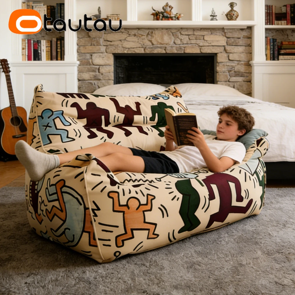 OTAUTAU 2-seat Graffiti Bean Bag Cover Armchair Lounger Pouf Cover SF409【No Filler Inside! You Need To Buy Filler By Yourself !】