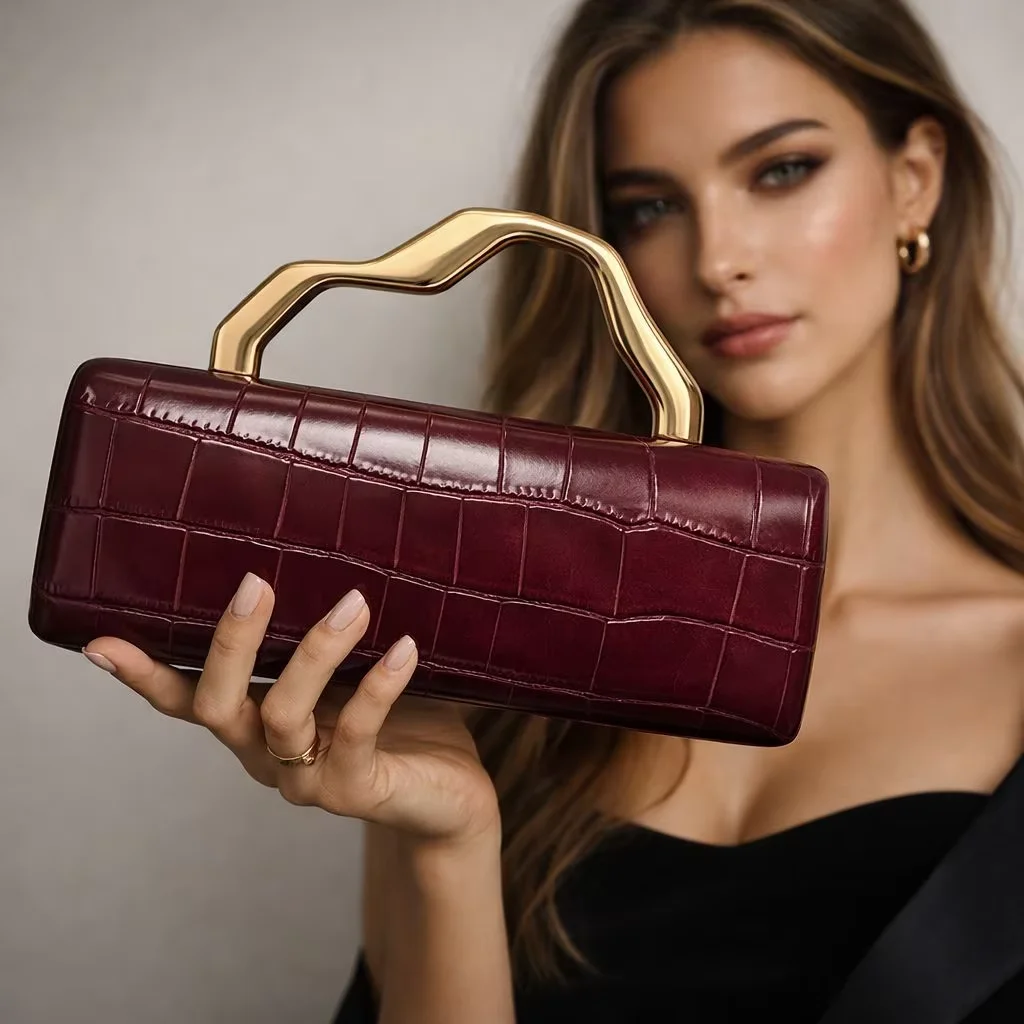 2026 European American Cross-border New PU Square Large Handbag Stylish Magnetic Closure Shoulder Chains Crocodile Pattern