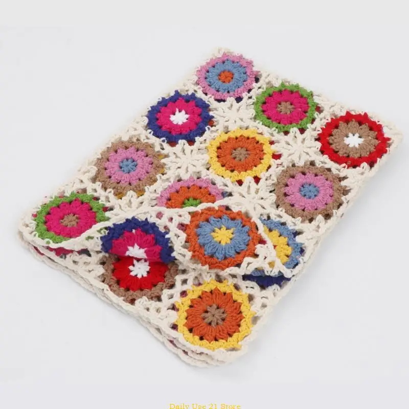 

Bohemian Vintage Handmade Crochet Sofa Throw Blanket Colorful Geometric Flower Sweater Table Mat Couch Bed Recliner Cover