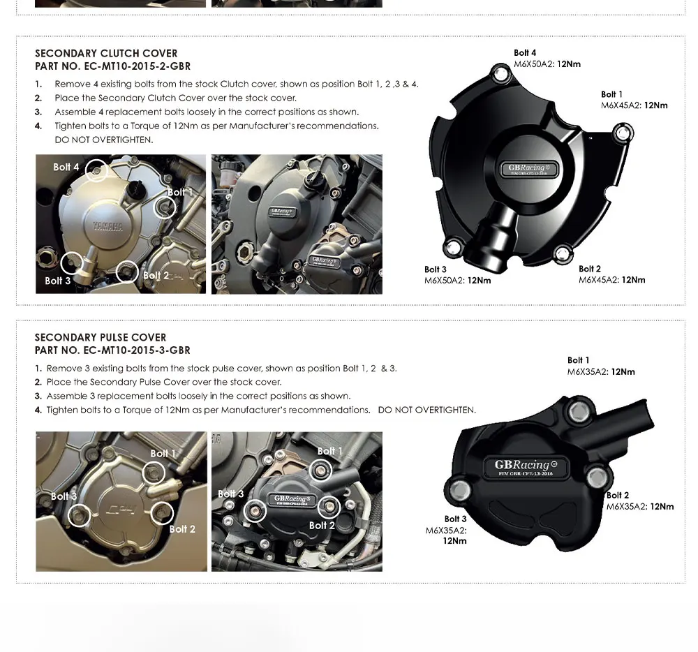 ชุดฝาครอบเครื่องยนต์ GBRacing สำหรับ YAMAHA MT-10 ปี 2015-2025 ฝาครอบเพลาข้อเหวี่ยง ฝาครอบคลัตช์ ฝาครอบไดชาร์จ อุปกรณ์ตกแต่งรถจักรยานยนต์