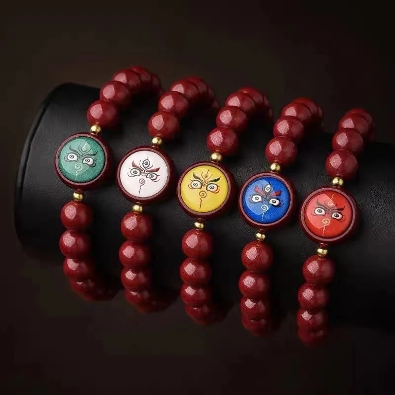 Natural high-content purple gold sand bracelet with Five Gods of Wealth, featuring Tangka mantra and beads