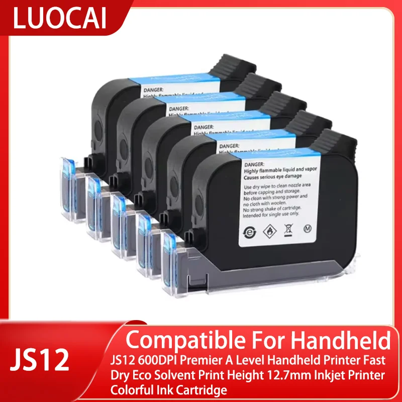 JS12 600DPI Premier A Level Handheld Printer Fast Dry Eco Solvent Print Height 12.7mm Inkjet Printer Colorful Ink Cartridge