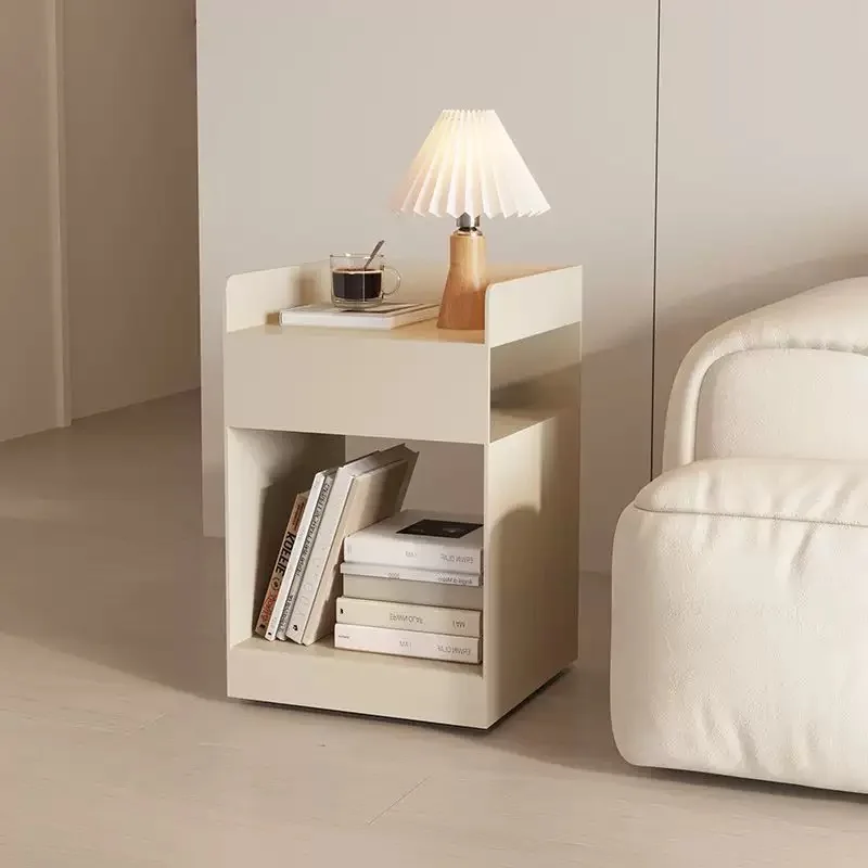 Recessed Bedroom and Living Room Bedside Table Storage Cabinet Multi-Functional Bedside Cabinet Storage Unit with Wheels