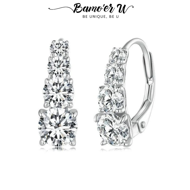 

Bamoer U Spring Moissanite Huggie Hoop Earrings 4 Stones Unique Gradient Size D Color S925 Luxurious Wedding Jewelry Gift