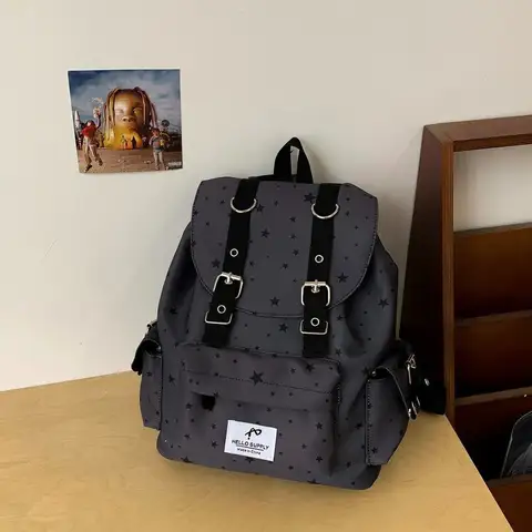 여성 블랙 패션 백팩 대용량 소녀 스타 Y2k 학생용 가방 경량 한국 여행 가방 2025 신트렌드