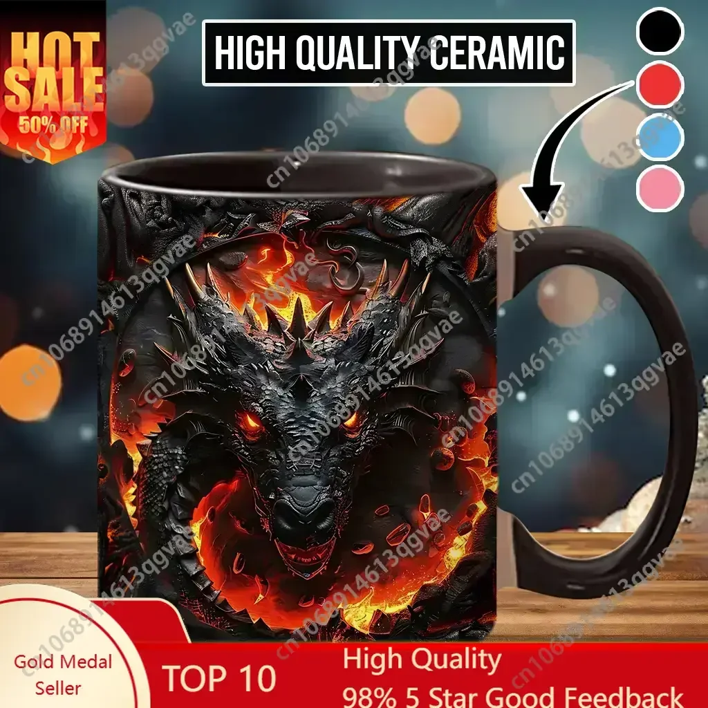 

2D Sublimation Fire Dragon Coffee Mug Lava Dragon Printed Ceramic 11 Oz Ceramic Mugs Water Drinking Tee Juice Cups