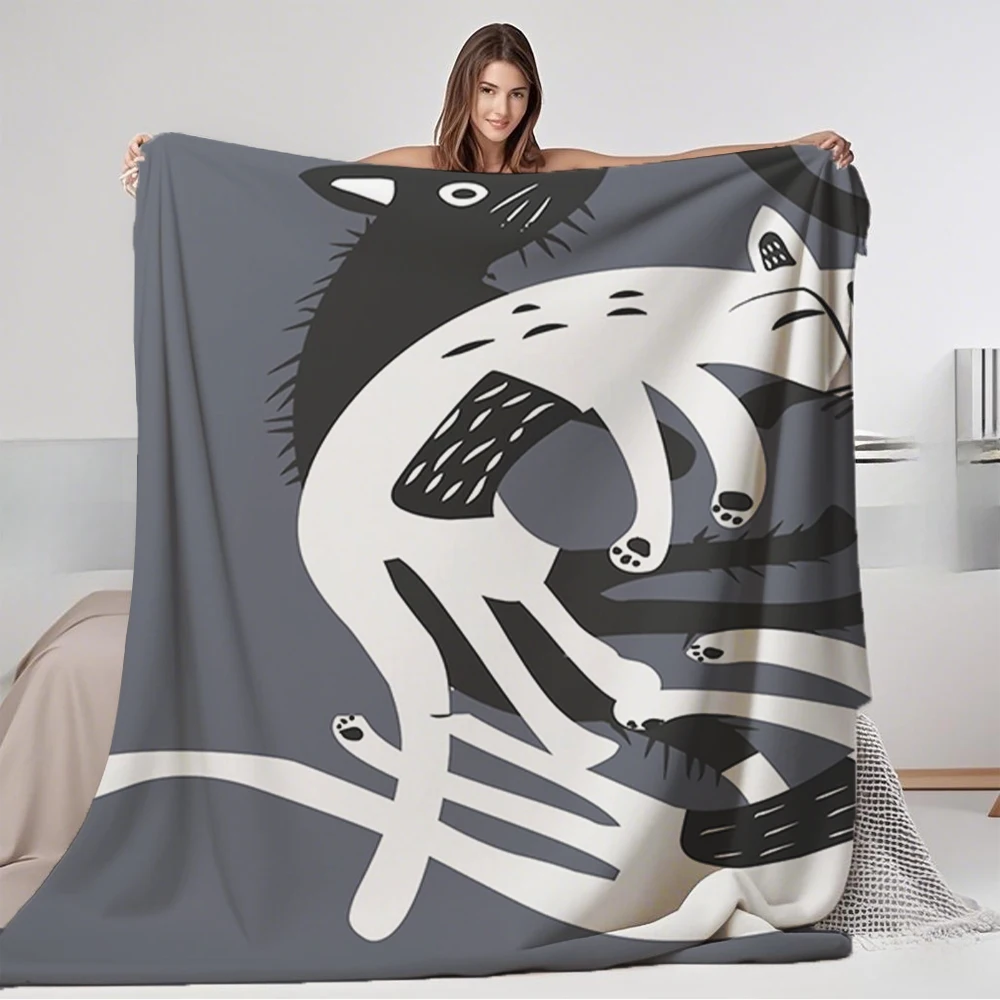 

Lightweight Flannel Soft Blanket 4 Cats Oriental Design Hotel-style Cover Decorative Throw Breathable Blankets For Hotels Living