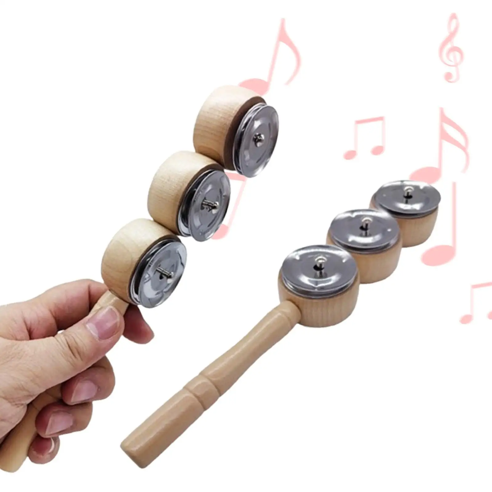 2x Tambourine Sticks Toys Bells Christmas Instrumental Bells Hand Held Percussion Tambourine for Kids for Children