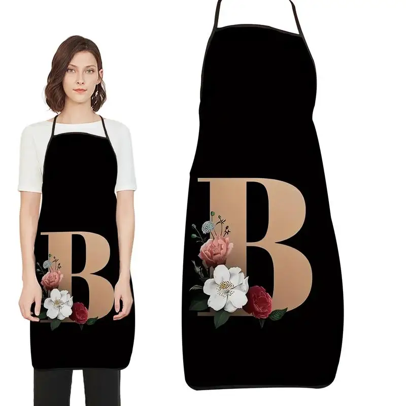 Kitchen Aprons for Women Adjustable Skirt Initial Letter Floral Chef Apron Breathable creative personality Chef bar Accessories