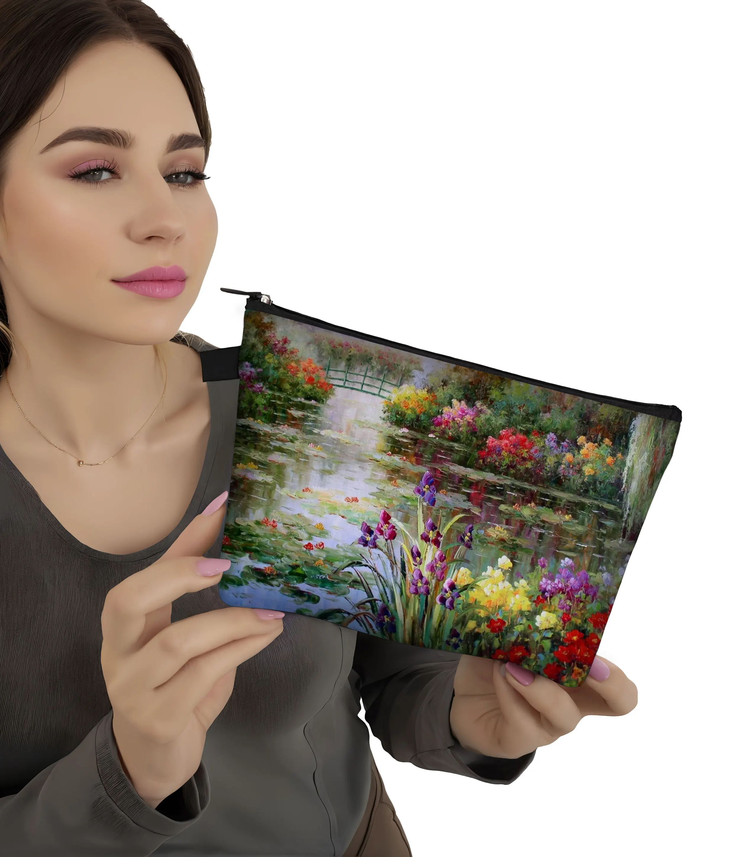 Oil Painting Water Lilies By Claude Monet Storage Bag Women Beauty Makeup Bags Ladies Lipstick Napkin Small Pouch Cosmetic Case