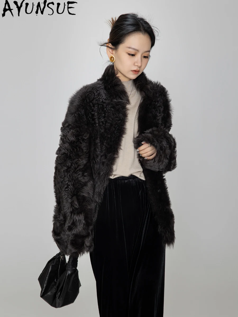 AYUNSUE 천연 양피 모피 코트 여성 진짜 가죽 자켓 겨울 자켓 2025 럭셔리 의류 여성 중간 길이 Шуба Женская