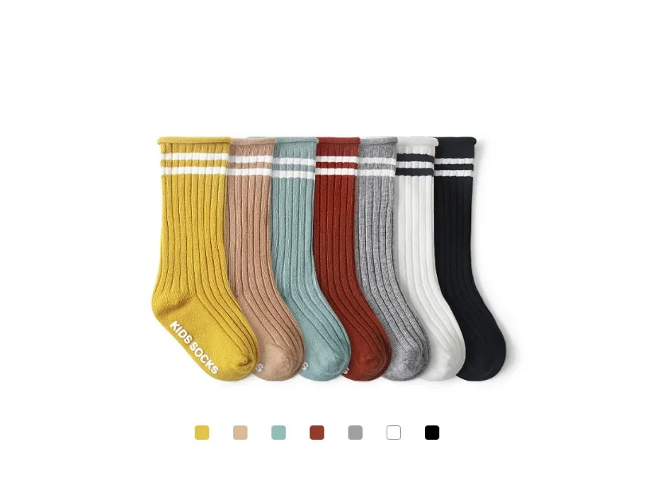 0-4 Y Children's Fun Retro Autumn and Winter Girl Baby Socks, Parallel Stripes Boys' Trendy Sports Socks, Pure Color Non-Slip