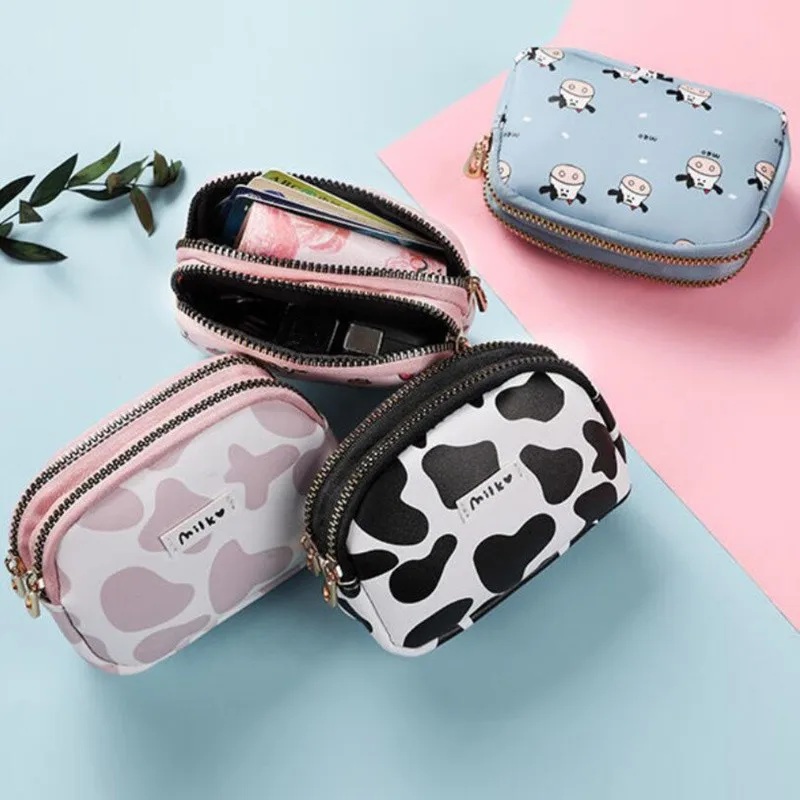 

Women's Cute Short Wallet Cow Print Multi Card Position Card Holder Girl's Coin Purse Pouch Women Cartoon Handbags