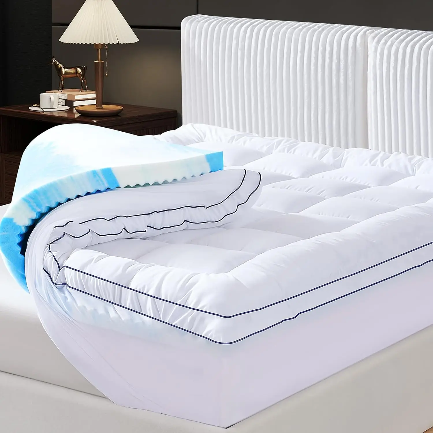 

Queen Dual Layer 4 Inch Memory Foam Mattress Topper, Relax Body, Relieve Pain and Aid Sleep - 2 Inch Fluffy Pillow