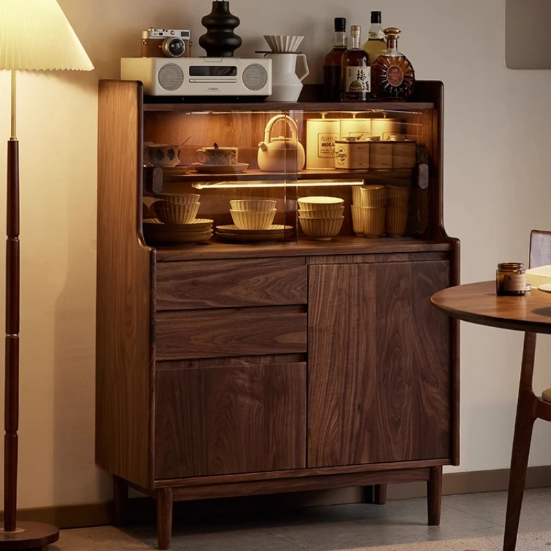 

Обеденная сторона из черного ореха, скандинавская простая настенная шкаф для хранения чая из цельного дерева, бытовая витрина