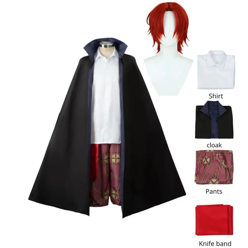 Anime Shanks Cosplay Costume Shirt Cloak Pants Wig Accessories Full Set Four Emperors Red Hair Role Play Suit Halloween Party