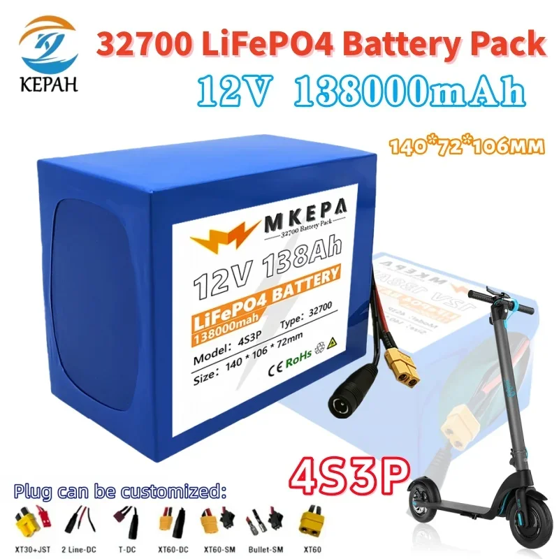 

4S3P 32700 Lifepo4 Battery Pack｜12V 138000mAh Built-in 40A Balanced BMS for Electric Boat & UPS