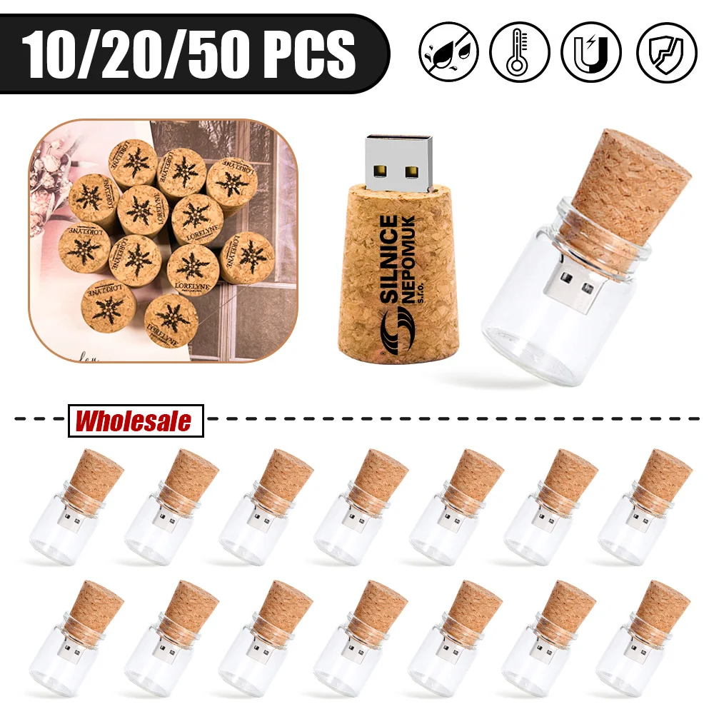 

10/20/50PCS/LOT Free LOGO Glass Bottle USB2.0 Flash Drive 2GB 4GB 8GB 16GB 32GB Pen Drives Photography Gifts Memory Stick U Disk