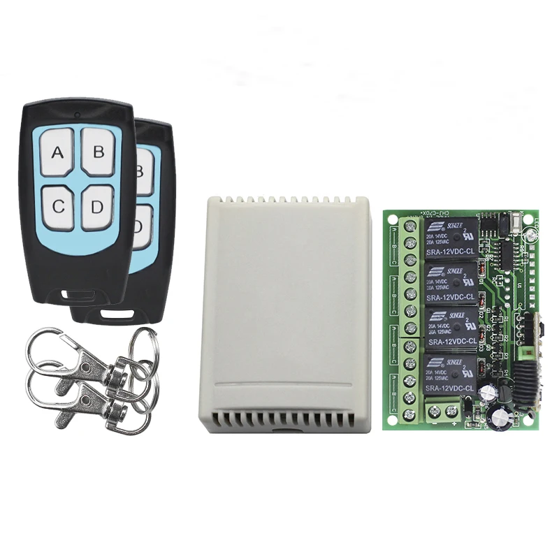 Sakelar Remote Control Nirkabel Universal Modul Penerima Relai DC 12V 4CH dengan Pemancar 433 Mhz Jarak Jauh RF 4 Saluran