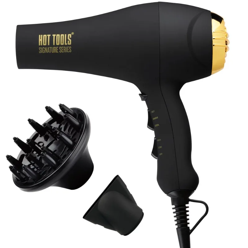 hot-tools-pro-signature-1875w-ionic-ac-motor-hair-dryer-black-with-concentrator-diffuser