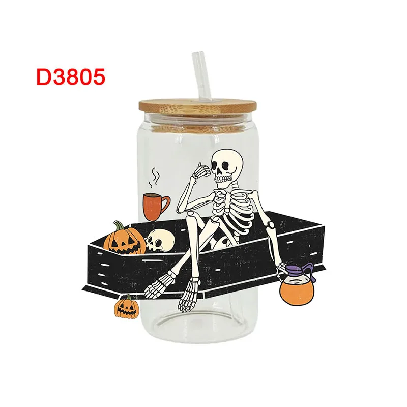 UV DTF Transfer Sticker Halloween Horry For The 16oz Libbey Glasses Wraps Bottles Cup Sticker DIY Waterproof D3794